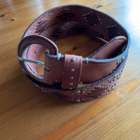 NWT Abercrombie & Fitch Brown Leather Studded Vintage Belt in Large - Picture 5 of 10